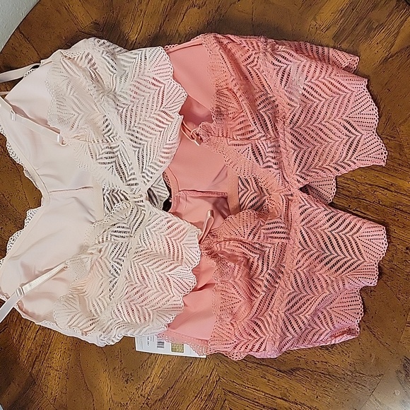 2pk M Adrienne Vittadini Longline Geo Lace Bralette, removable pads,Rose, NWT - Picture 7 of 13
